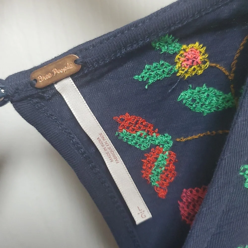 Free People Fun And Flirty Embroidered Top/Cobalt Blue Combo